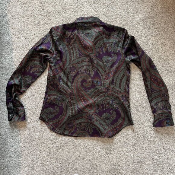 Lauren Ralph Lauren Button Up Blouse Paisley Old Money Purple Business P/M - Picture 8 of 8